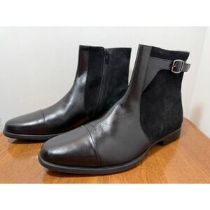 New Carlos Santana Spirit Black Leather Suede Cap Toe Zip Boot Mens Sz 9.5